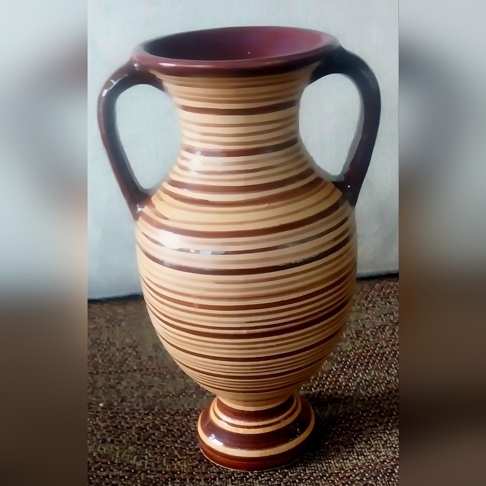 Striped Ceramic Vase with Handles